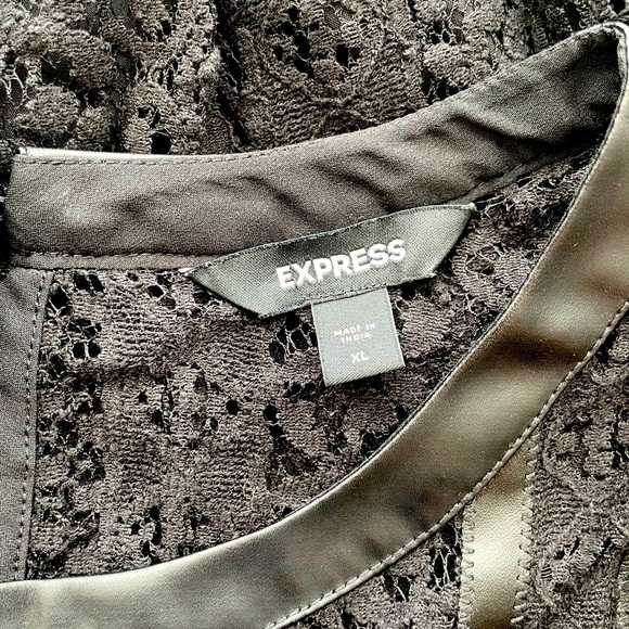 Express • Stunning Leather and Lace Black Long Sleeve Blouse Top - Picture 14 of 15